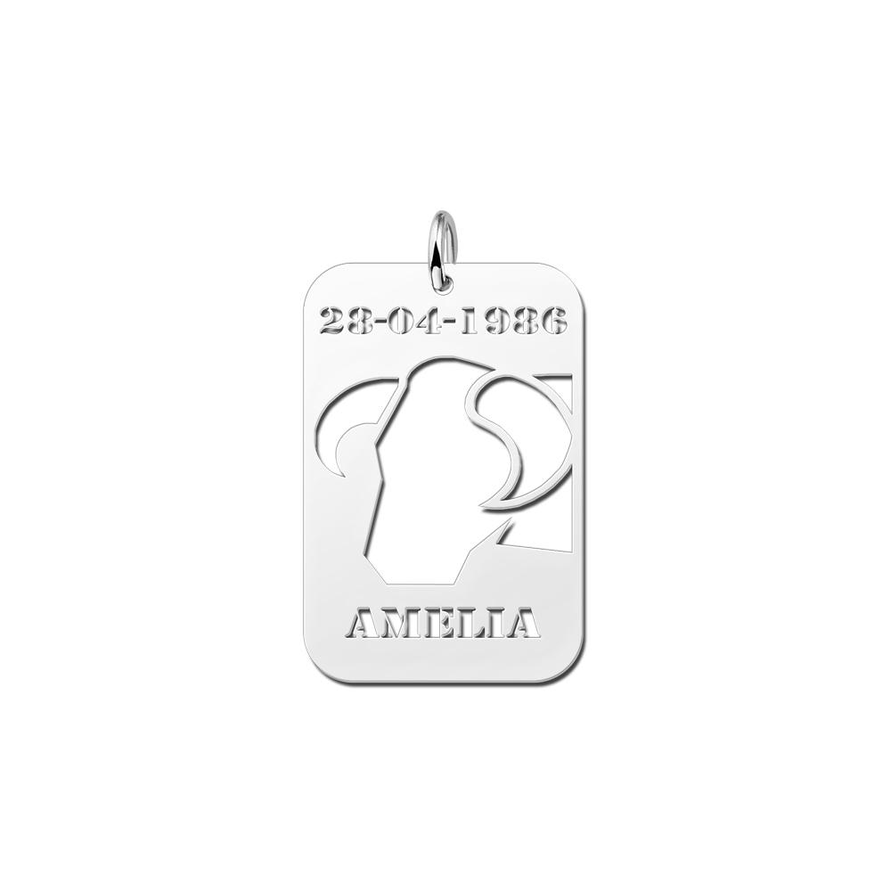Silver Zodiac Pendant Taurus with Date and Name Engraving