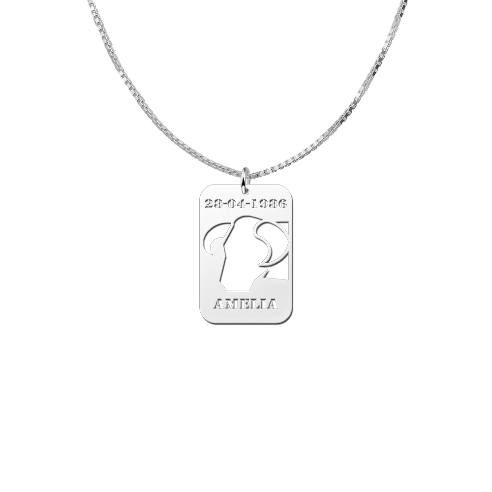 Silver Zodiac Pendant Taurus with Date and Name Engraving