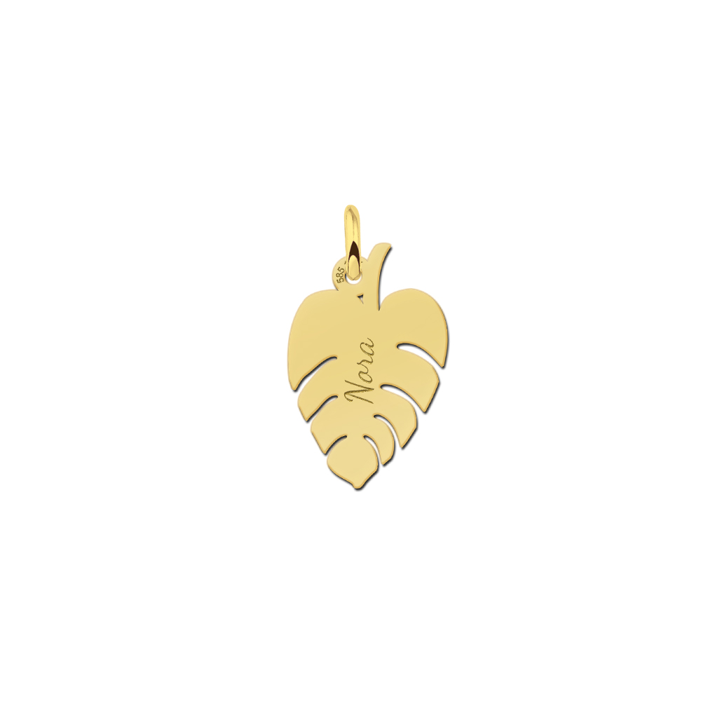 Gold minimalist leaf pendant with name