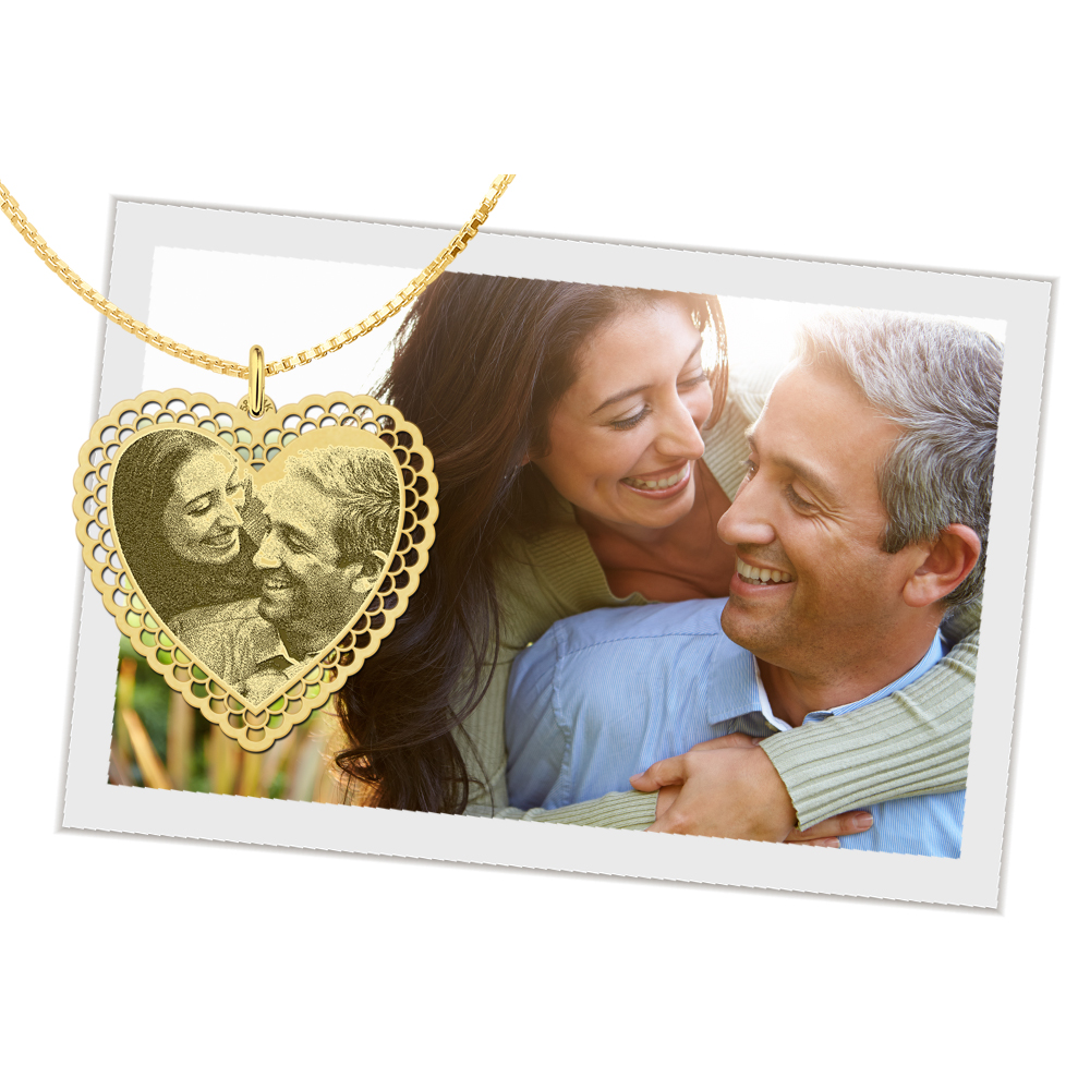 Photo engraved gift heart gold