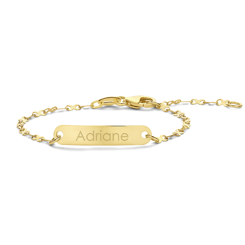 Gold Newborn bracelet with name engraving fantasy