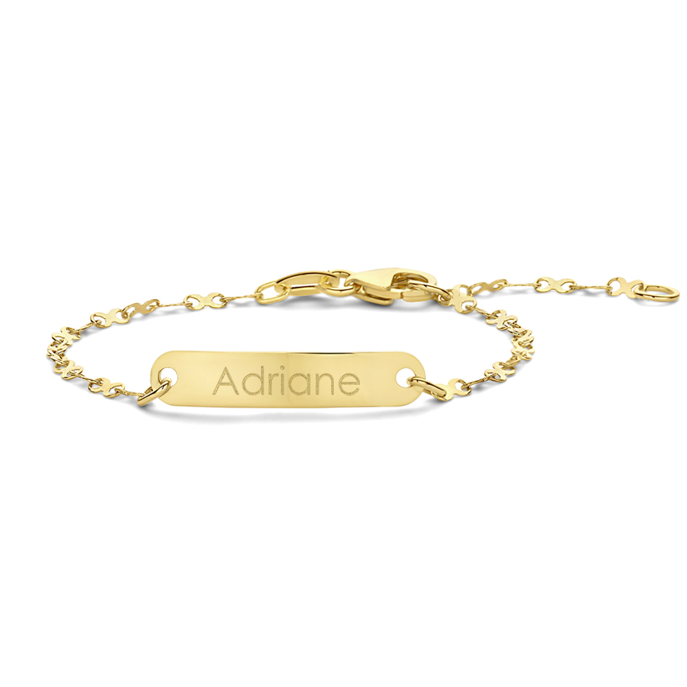 Gold Newborn bracelet with name engraving fantasy