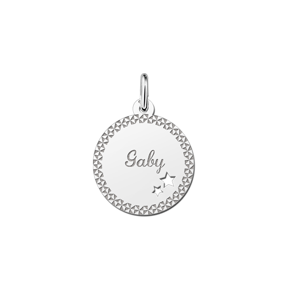 Silver pendant with decorative edge and two stars