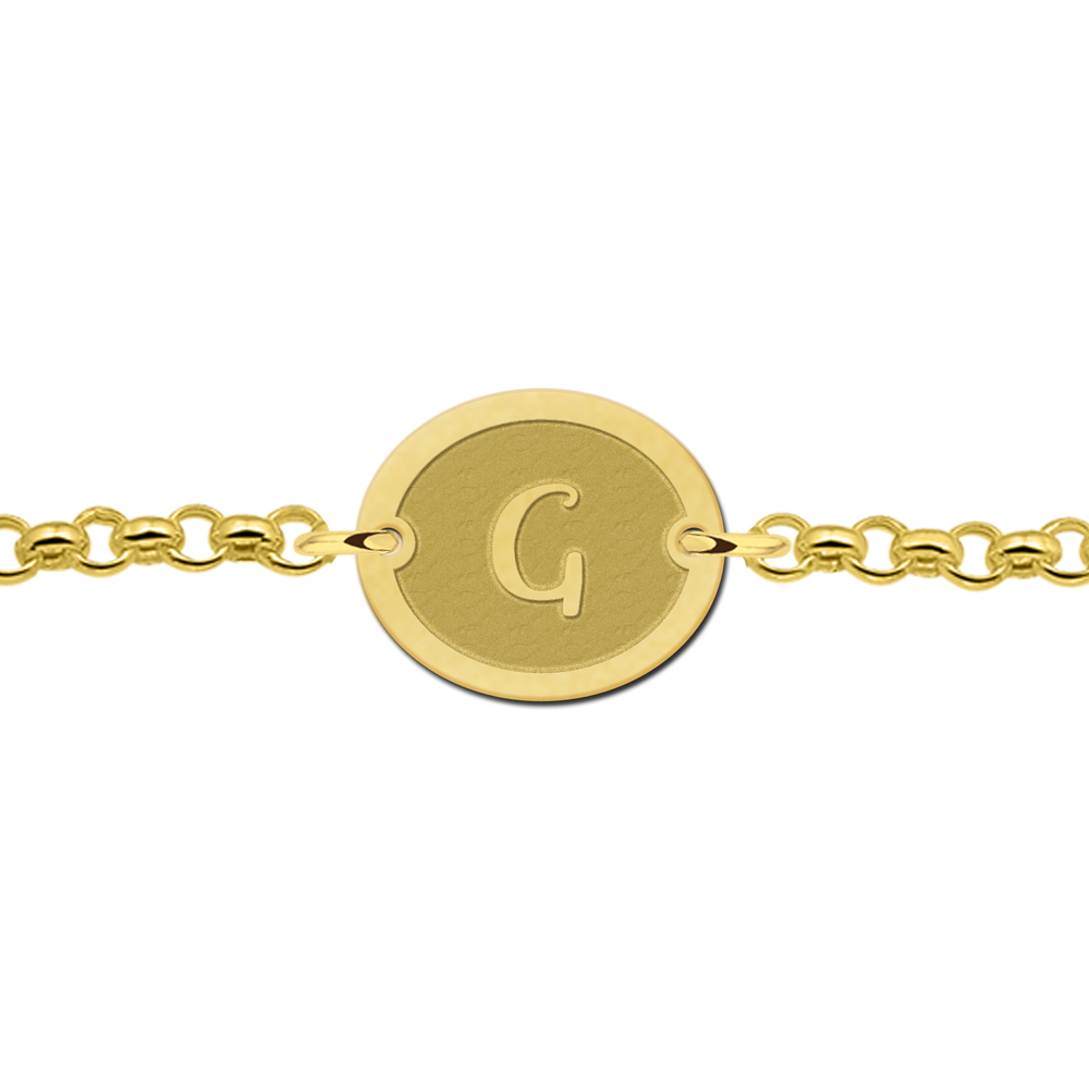 Gold Plated Oval Bracelet with Border and Initial