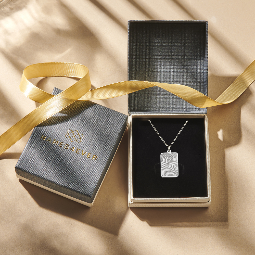 Silver rectangular pendant with full fingerprint