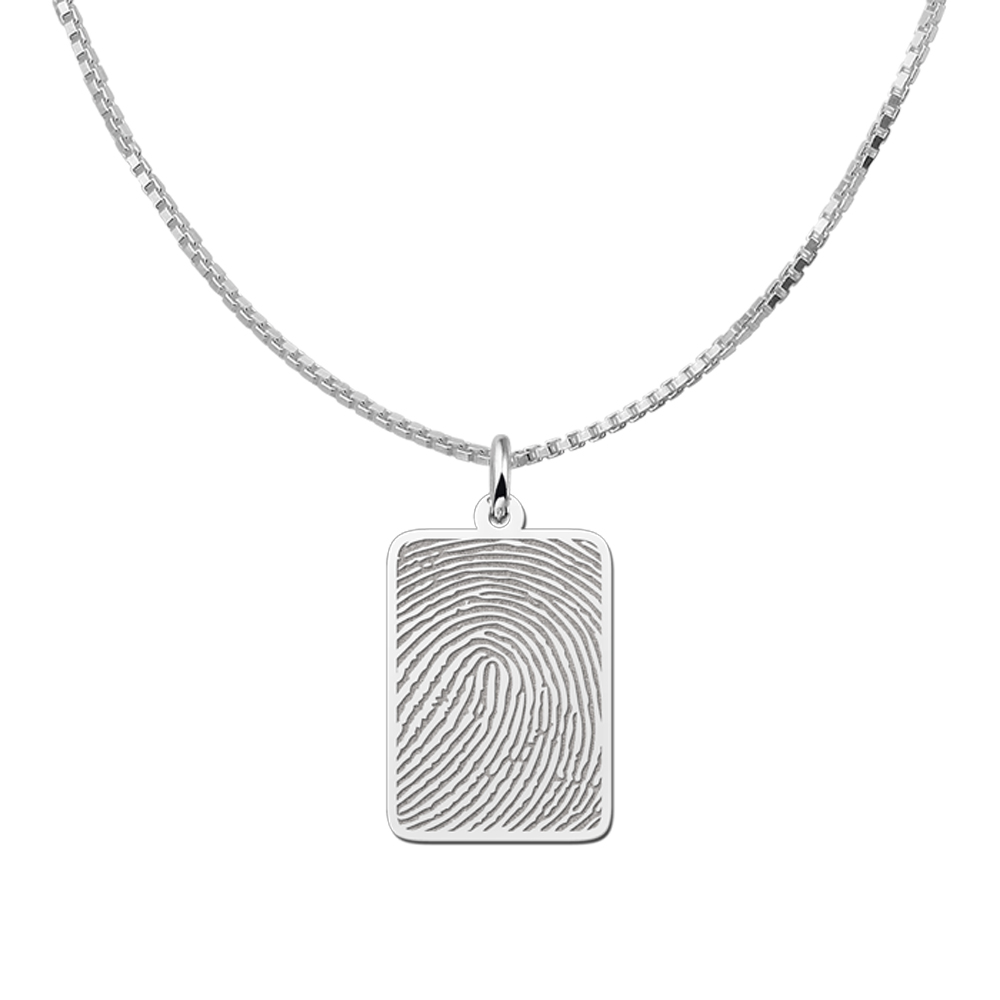 Silver rectangular pendant with full fingerprint