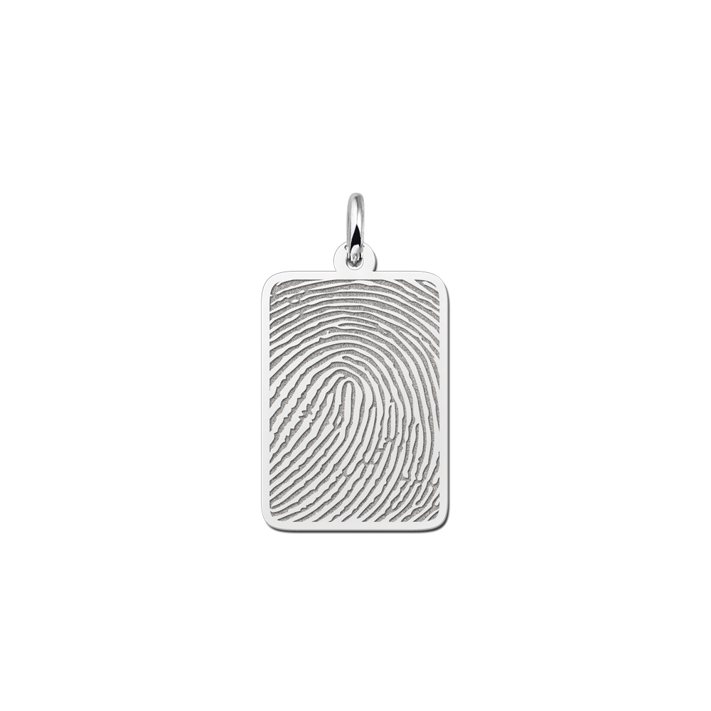 Silver rectangular pendant with full fingerprint