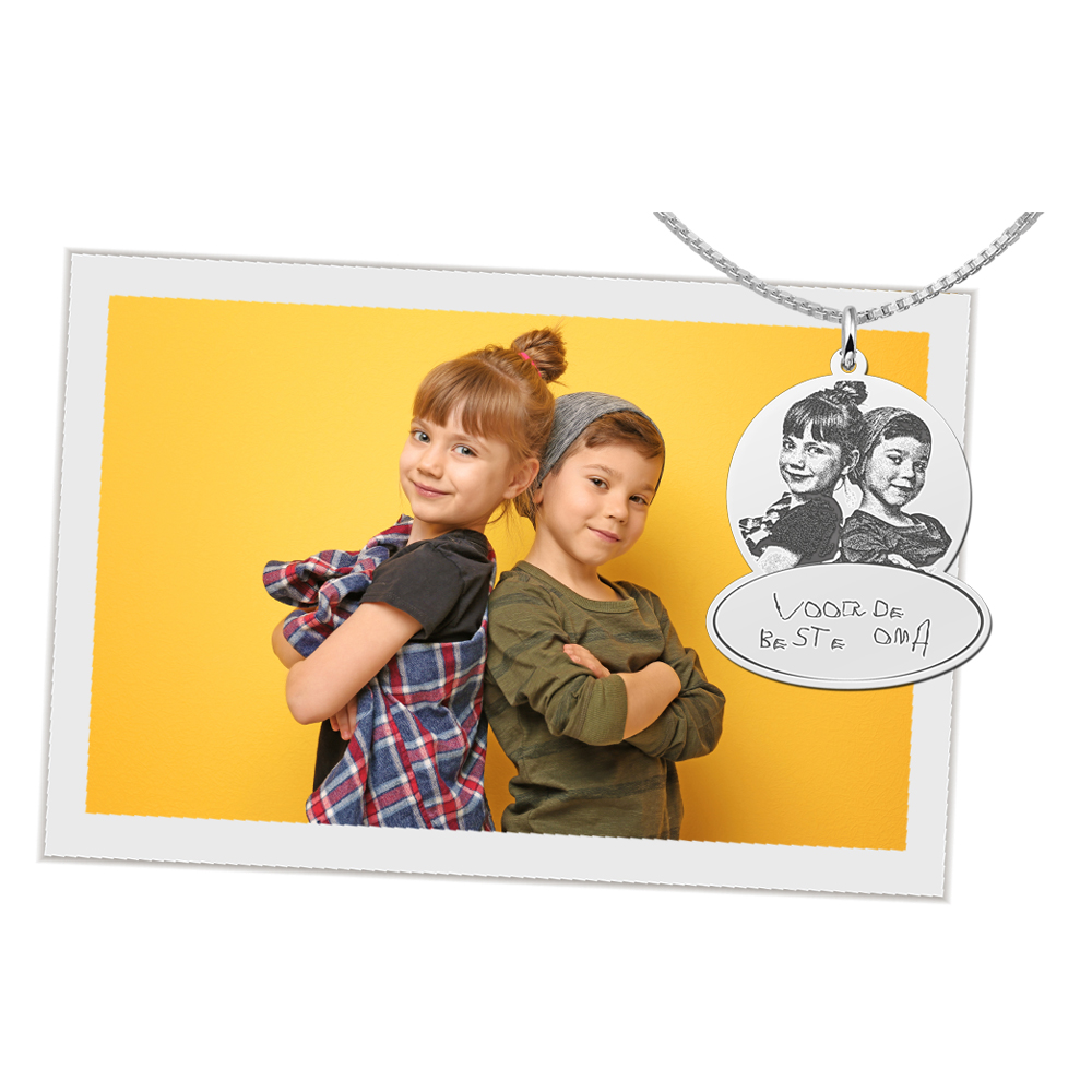 Silver pendant with photo and own handwriting