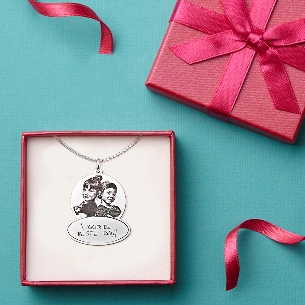 Silver pendant with photo and own handwriting