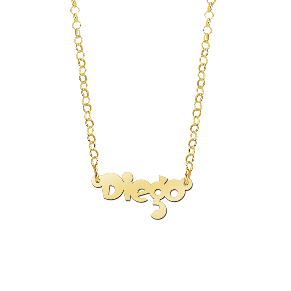 Gold Kids Name Necklace, Model Diego