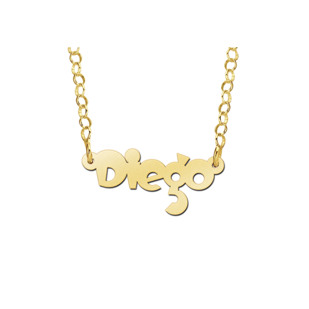 Gold Kids Name Necklace, Model Diego