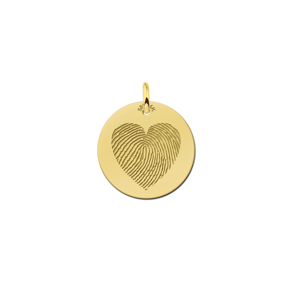 Golden pendant with fingerprint in heart shape