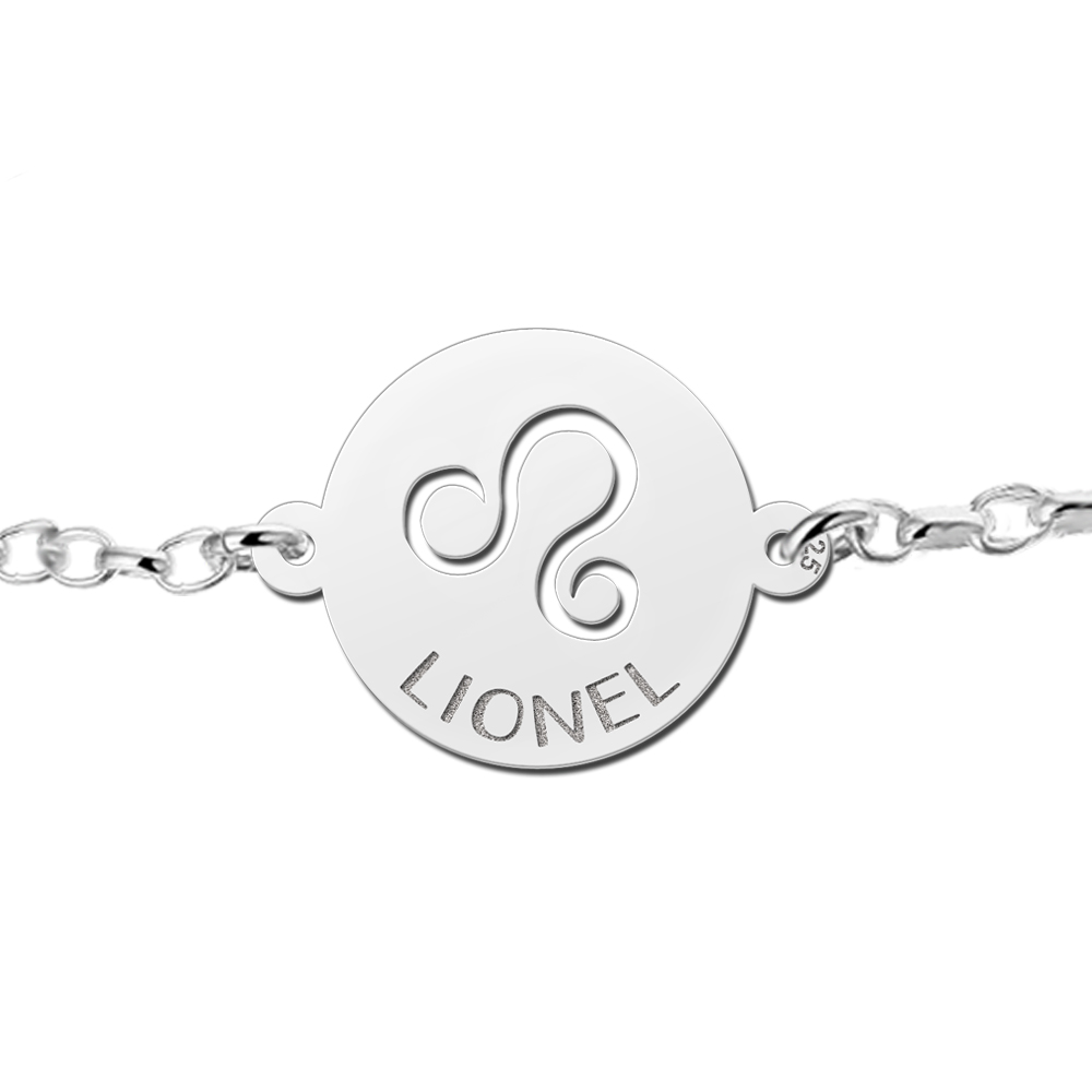 Silver star sign bracelet round Leo