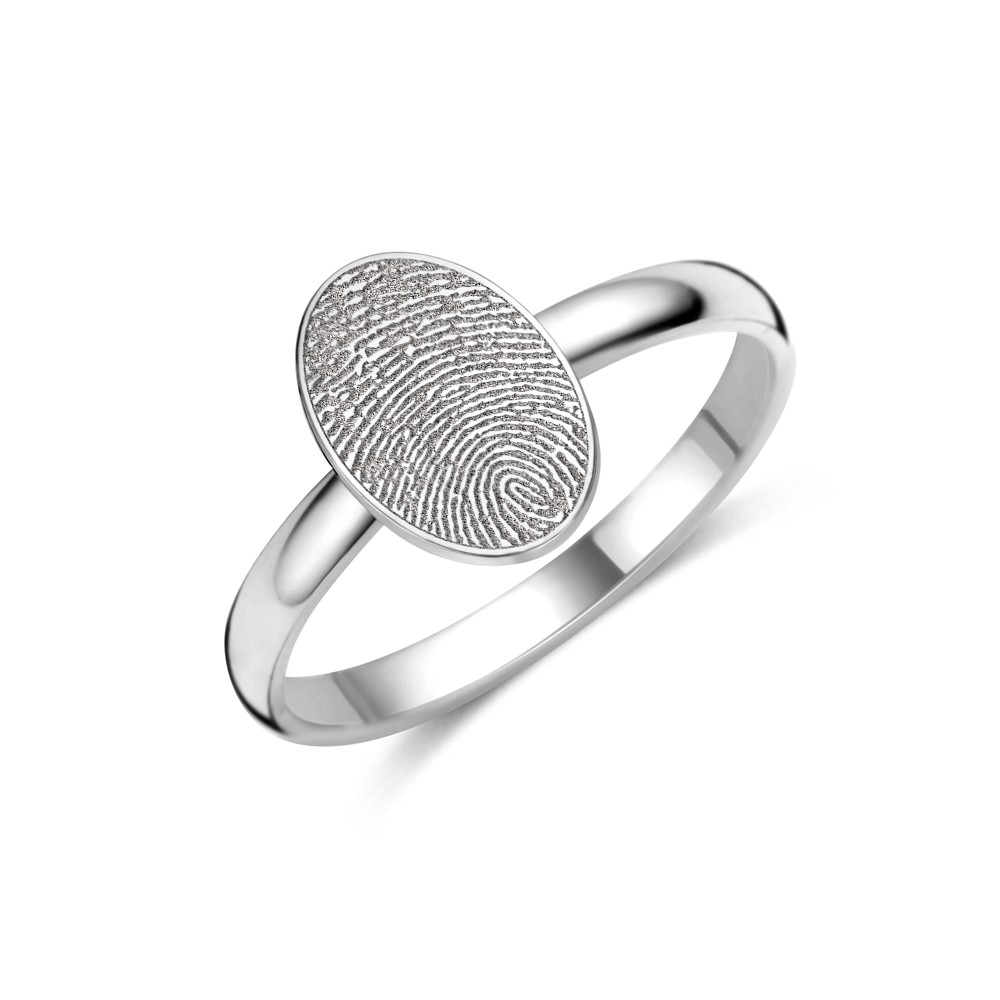 Silver oval ring with fingerprint