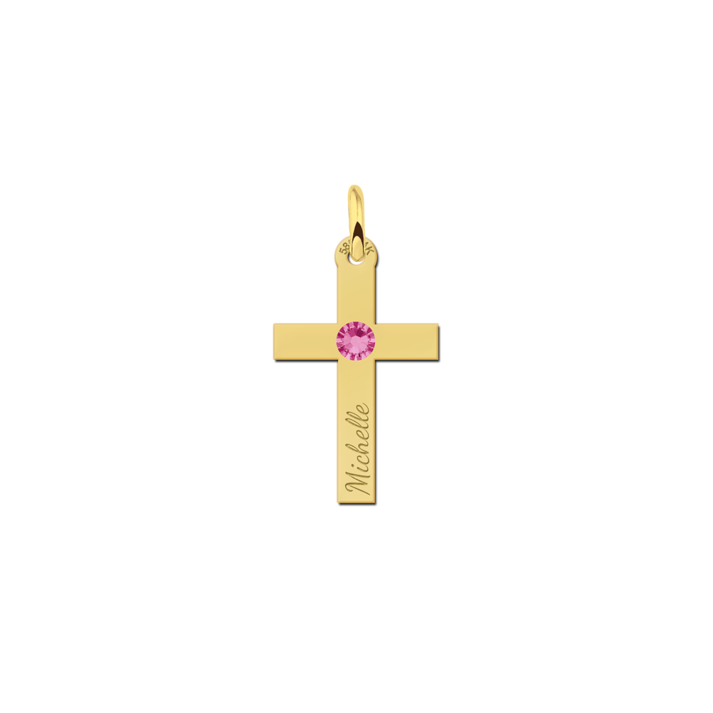 Golden Communion cross with zirconia and engraving