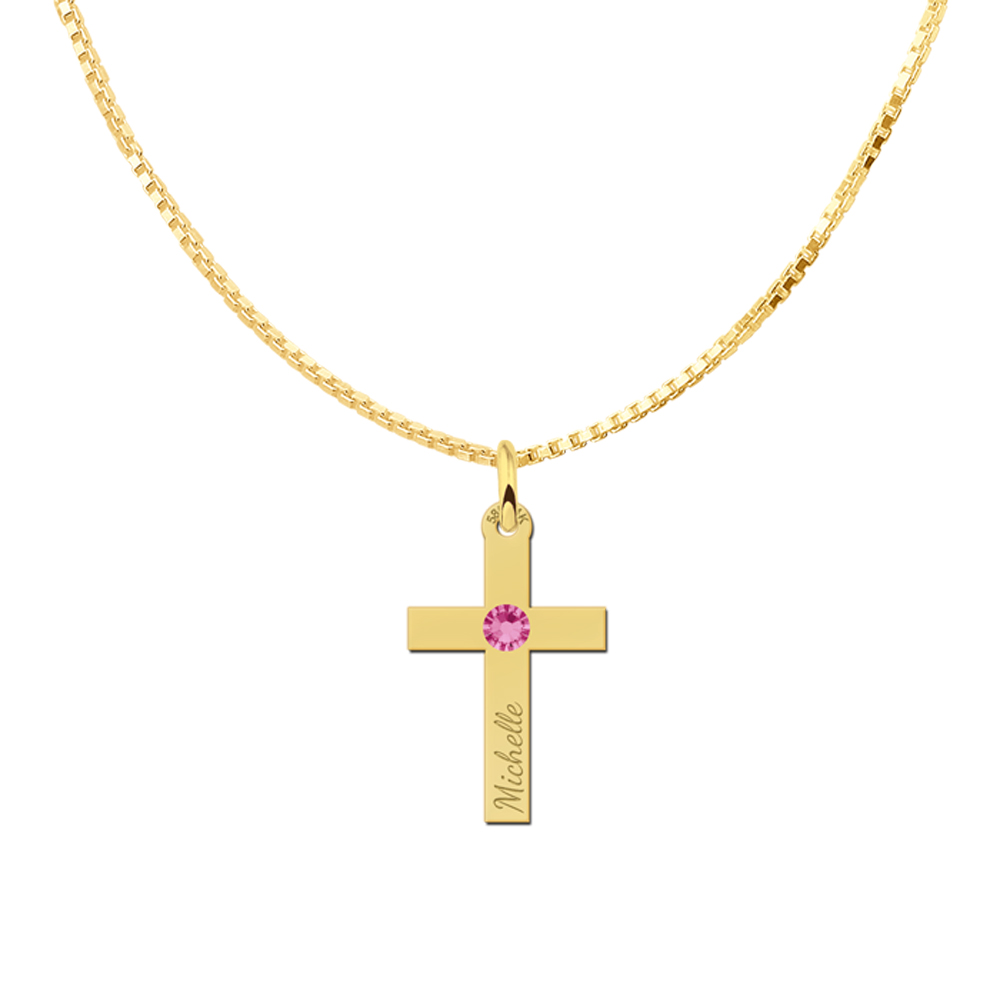 Golden Communion cross with zirconia and engraving