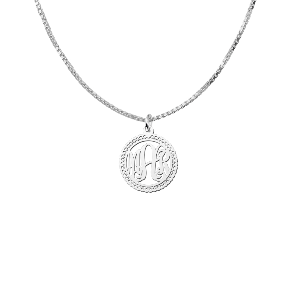 Silver Monogram Necklace with Border, Small