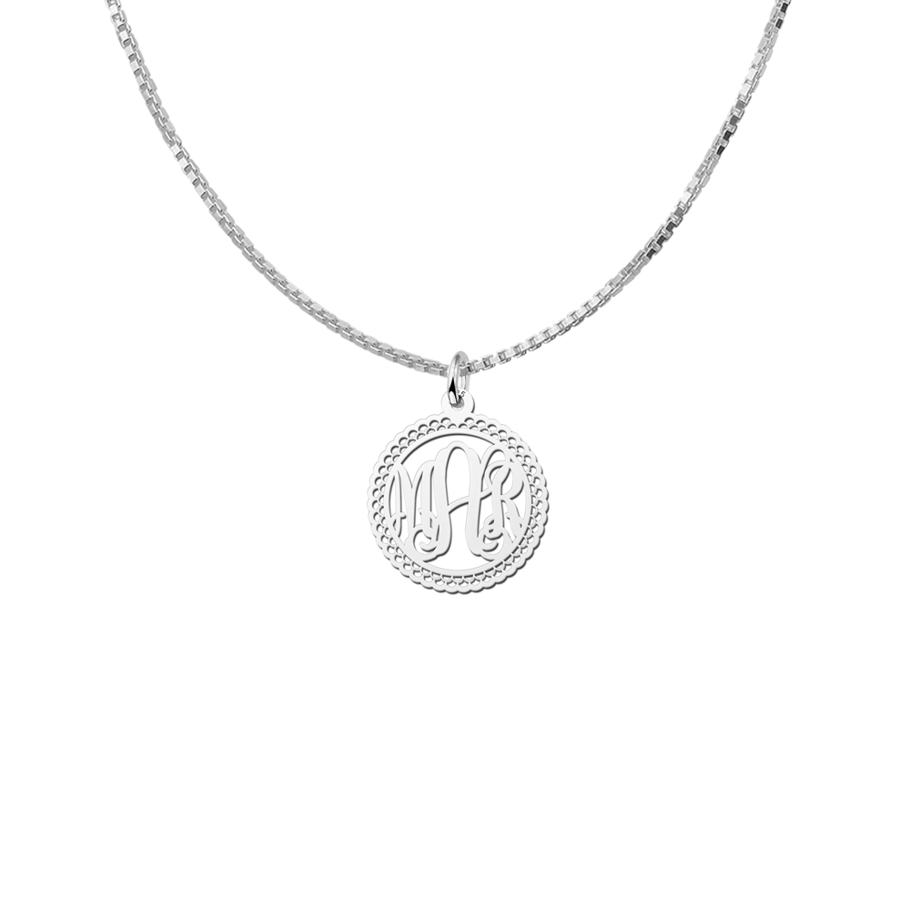Silver Monogram Necklace with Border, Small