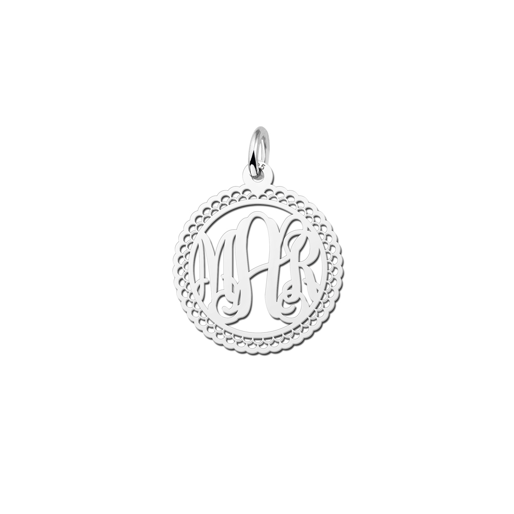 Silver Monogram Necklace with Border, Small