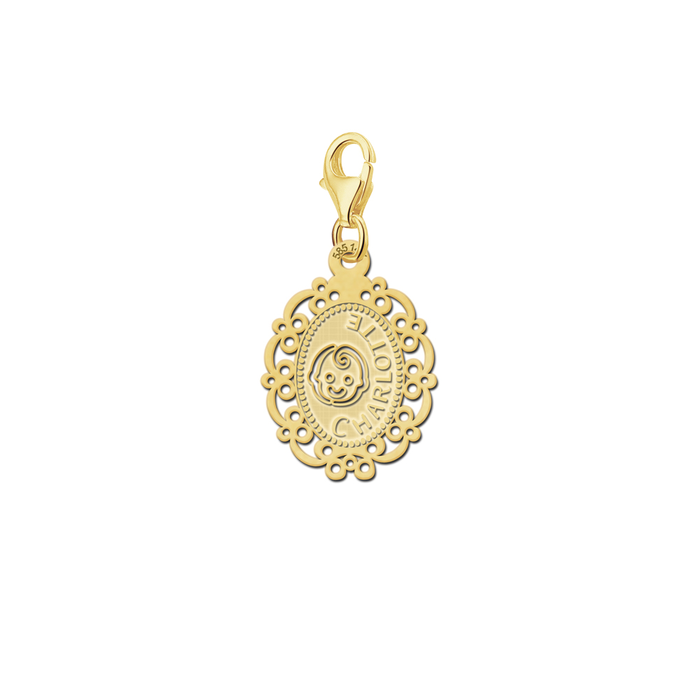 Golden cameo charm babyhead with name