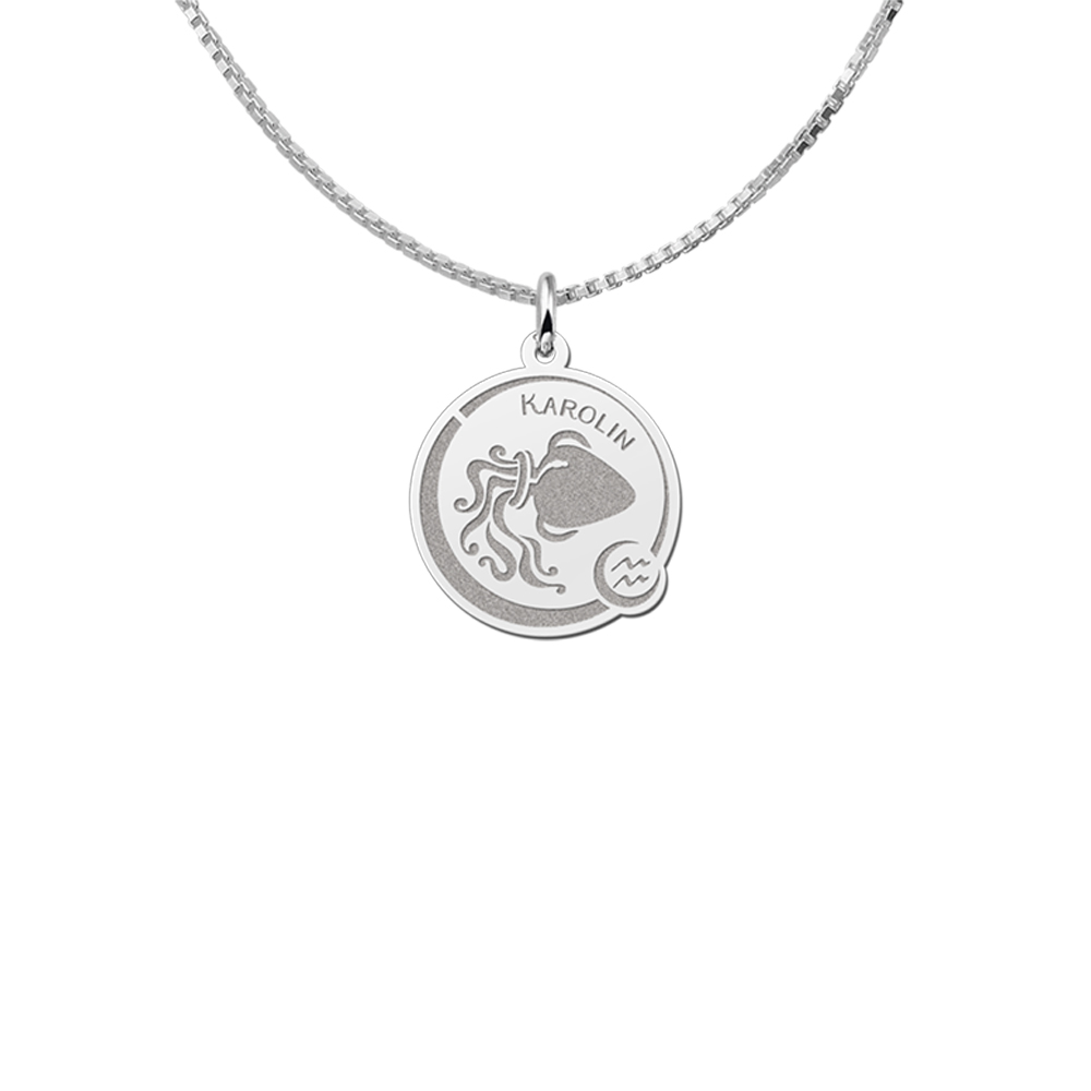 Zodiac pendant aquarius with engraving in silver