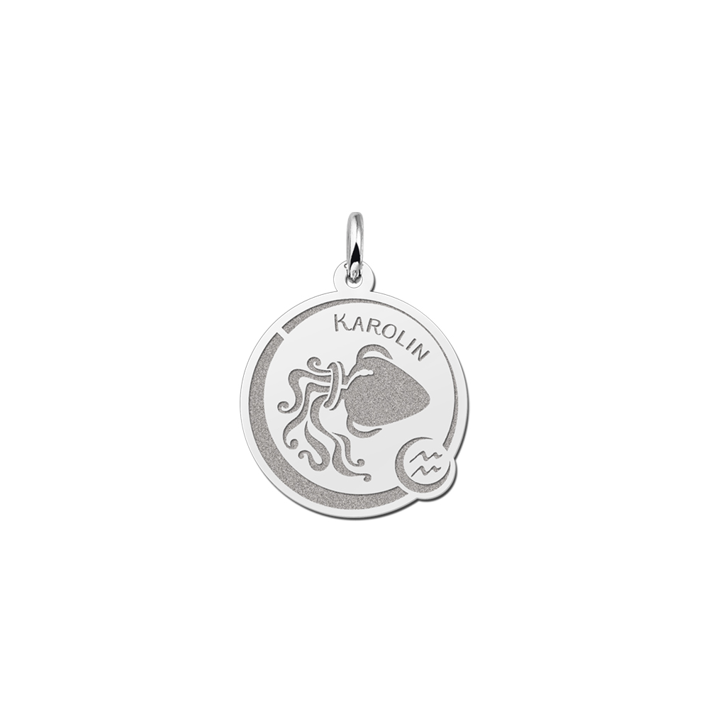 Zodiac pendant aquarius with engraving in silver