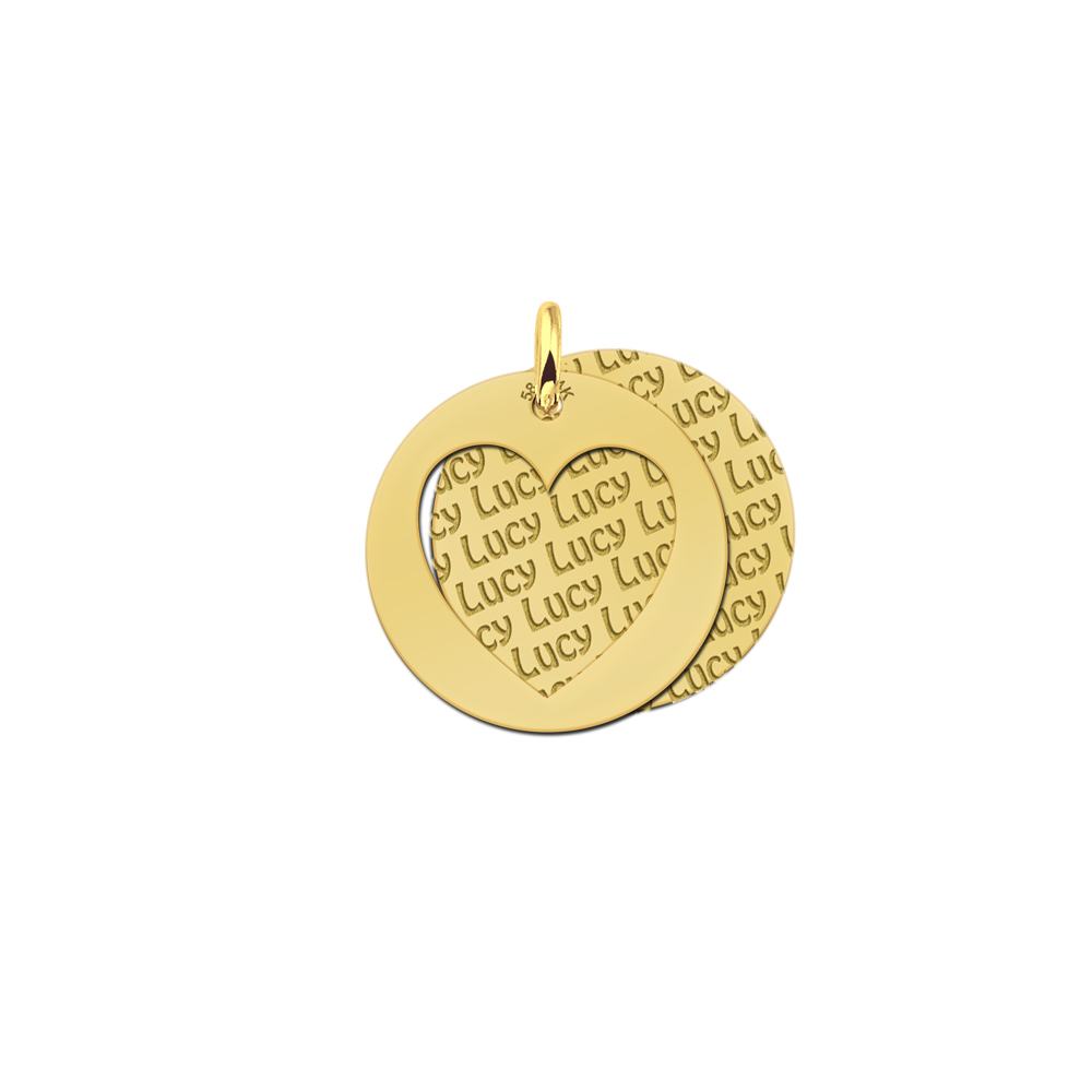 Golden Name Pendant Two Parts Heart