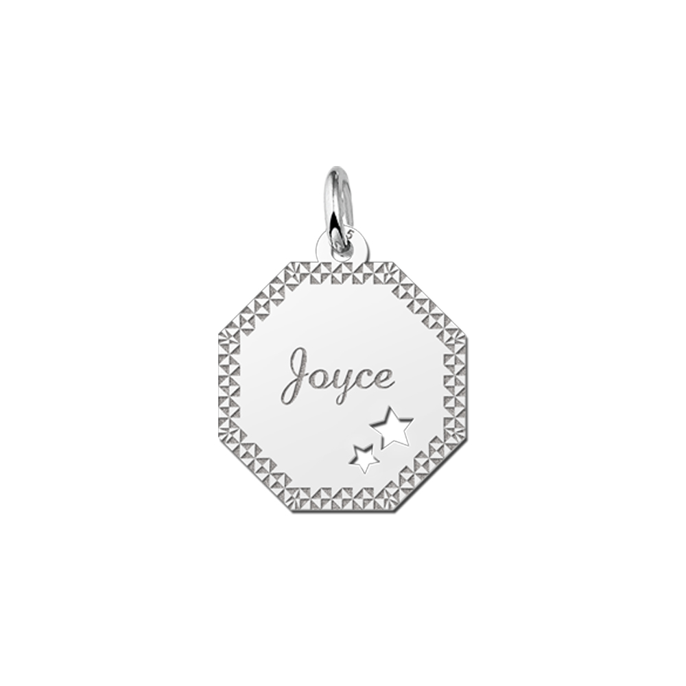 Silver octagonal pendant border & stars