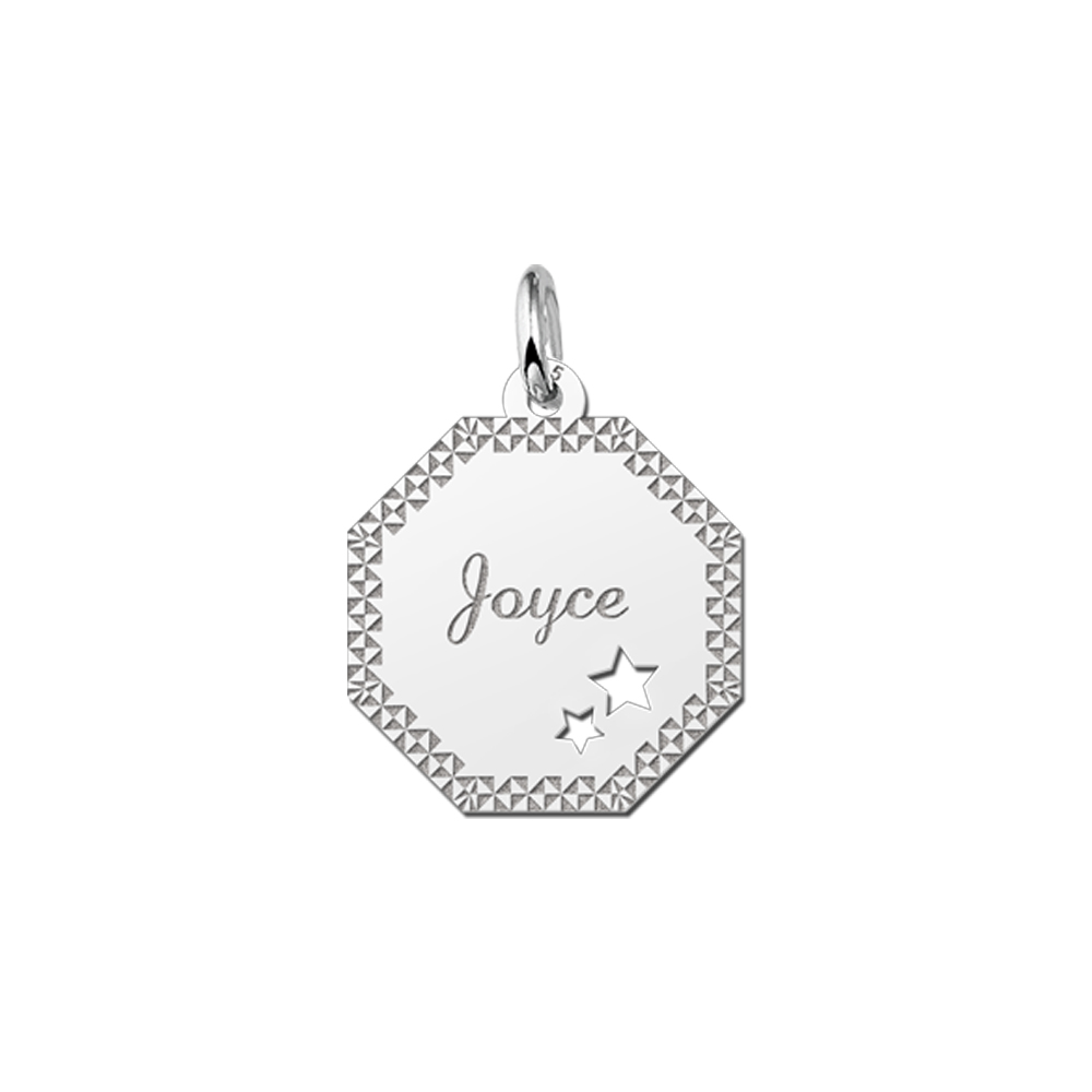 Solid Silver Pendant with Name, Border and Stars