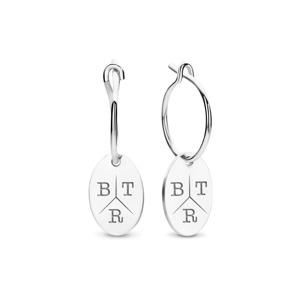 Initials earrings oval in 925 sterling silver